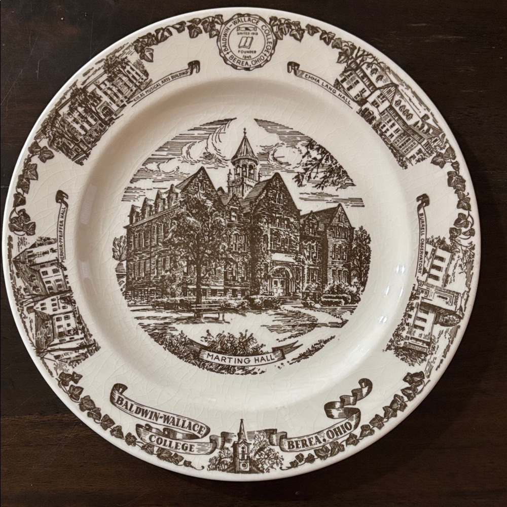 Vintage Baldwin-Wallace College Decorative Plate - Brown